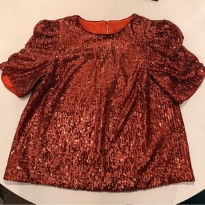 Anthropologie Sparkling Orange Rust Sequin Top